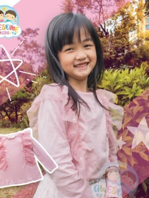 女童粉紅薄長袖上衣