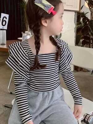 女童黑白間長袖tee