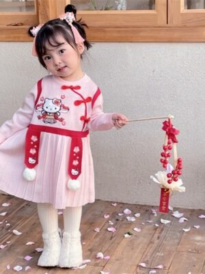 新年系列 - Hello Kitty中式粉紅針織連身裙 GDW004