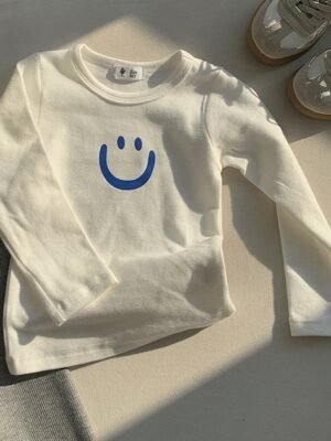 韓單兒童白色笑臉長袖tee (GTW015)