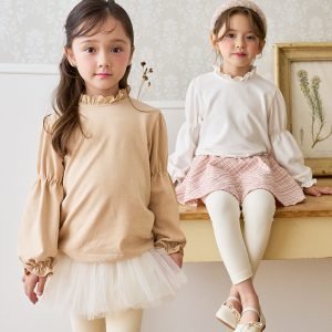 女童長袖T – 韓單女童蕾絲花邊圓領長袖T