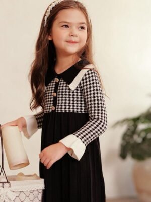 韓版淑女風千鳥格針織連身裙