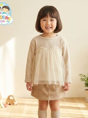 女童Tee – 日單waffle長䄂Tee