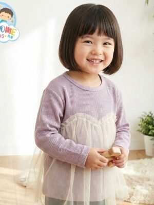 女童Tee – 日單紫色waffle長䄂Tee