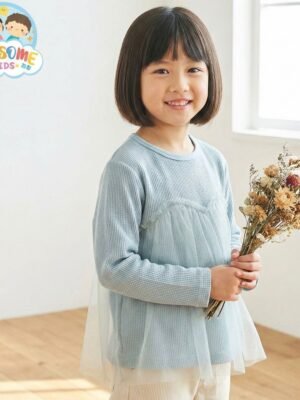 女童Tee – 日單waffle長䄂Tee