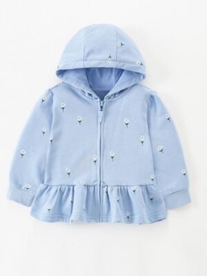 女童外套 - 藍色連帽毛圈外套
