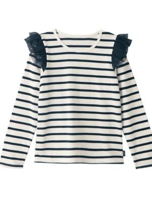 女童Tee - 日單黑白間長䄂Tee