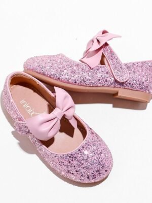 平底鞋 - 閃粉紅蝴蝶結平底鞋