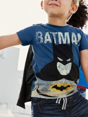 兒童Tee - 藍色Batman蝙蝠俠連披肩短袖Tee