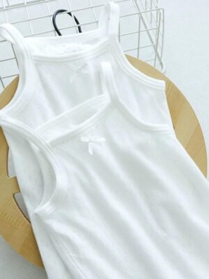 白色純棉網眼吊帶背心 (1包2件)
