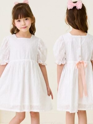 連身裙 – 韓單白色提花短䄂連身裙