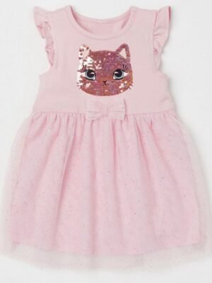 連身裙 – 粉紅珠片貓連身紗裙