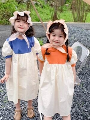 連身裙 – 藍色拼米白連身裙