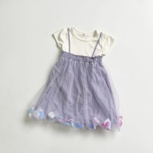 連身裙 – 日單假2件立體花瓣連身紗裙