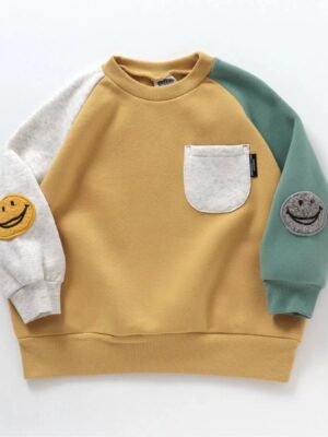 兒童衛衣 – 拼色笑臉加絨衛衣