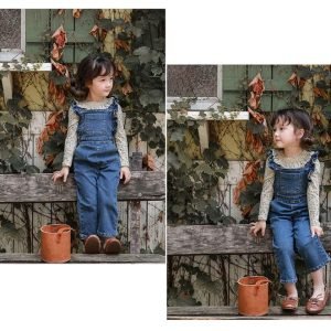 韓版荷葉邊吊帶牛仔褲