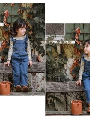 韓版荷葉邊吊帶牛仔褲