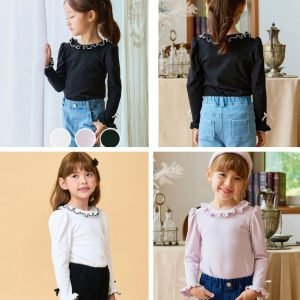 韓單女童德絨淨色長袖Tee