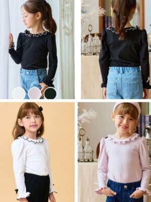 韓單女童德絨淨色長袖Tee