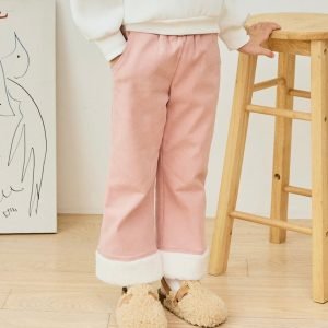 女童長褲-韓單女童粉紅長褲(內薄絨)