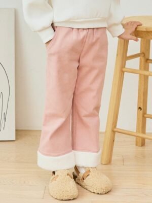 女童長褲-韓單女童粉紅長褲(內薄絨)
