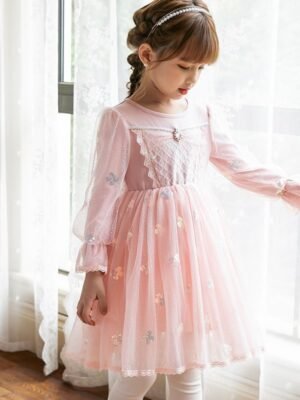 公主裙-韓版粉紅公主珠片紗裙