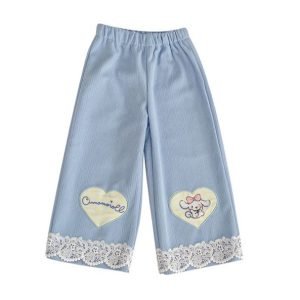 女童褲 - 肉桂狗蕾絲邊直腳褲