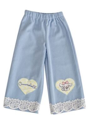 女童褲 - 肉桂狗蕾絲邊直腳褲