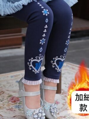 女童Frozen公主深藍加絨打底長褲leggings