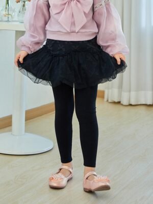 韓版黑色喱士立體紗裙褲