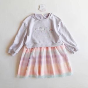 女童連身裙-日單獨角獸衛衣拼紗裙(size 100)