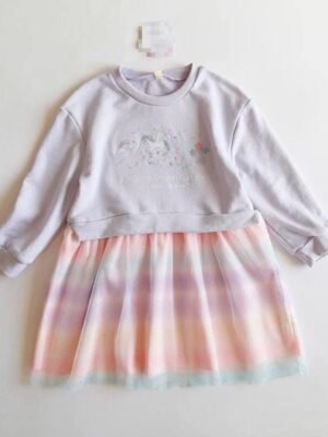 女童連身裙-日單獨角獸衛衣拼紗裙(size 100)