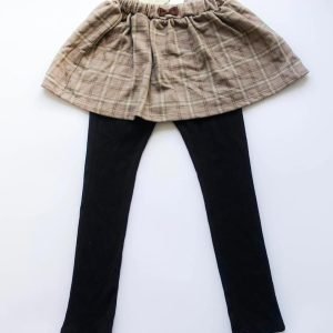 女童裙褲-日單啡色格仔裙褲
