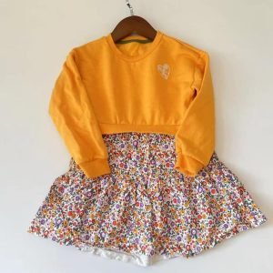 女童連身裙-碎花衛衣裙