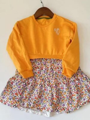 女童連身裙-碎花衛衣裙