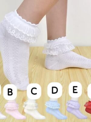 女童襪 - 女童通花雙層花邊襪