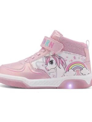 閃燈鞋 - 粉紅獨角獸中筒女童閃燈鞋