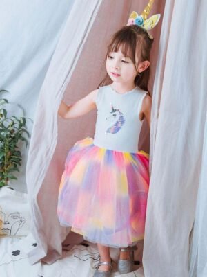 女童連身裙 – 獨角獸珠片紗裙