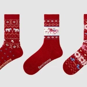 女裝襪 - 女裝馬年紅色中筒襪 (1套3對)