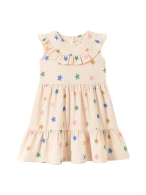 彩色星星荷葉邊女童連身裙 | 清爽無袖傘裙