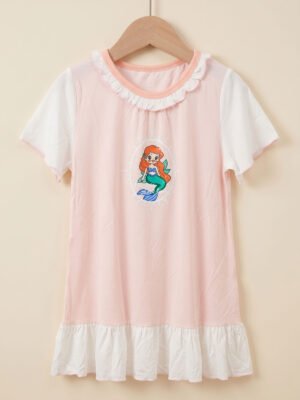 粉色小美人魚愛麗兒荷葉邊連身裙