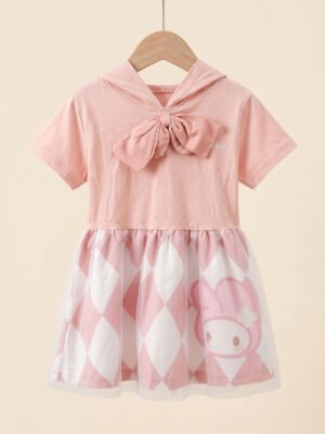粉色美樂蒂 (My Melody) 菱格網紗連帽裙