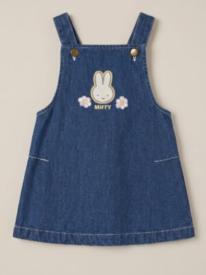 Miffy 刺繡藍色牛仔吊帶裙