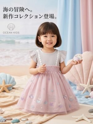 貝殼刺繡短袖連身裙