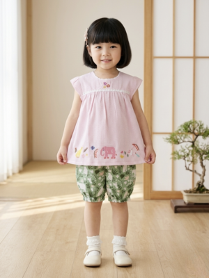 大象刺繡條紋套裝